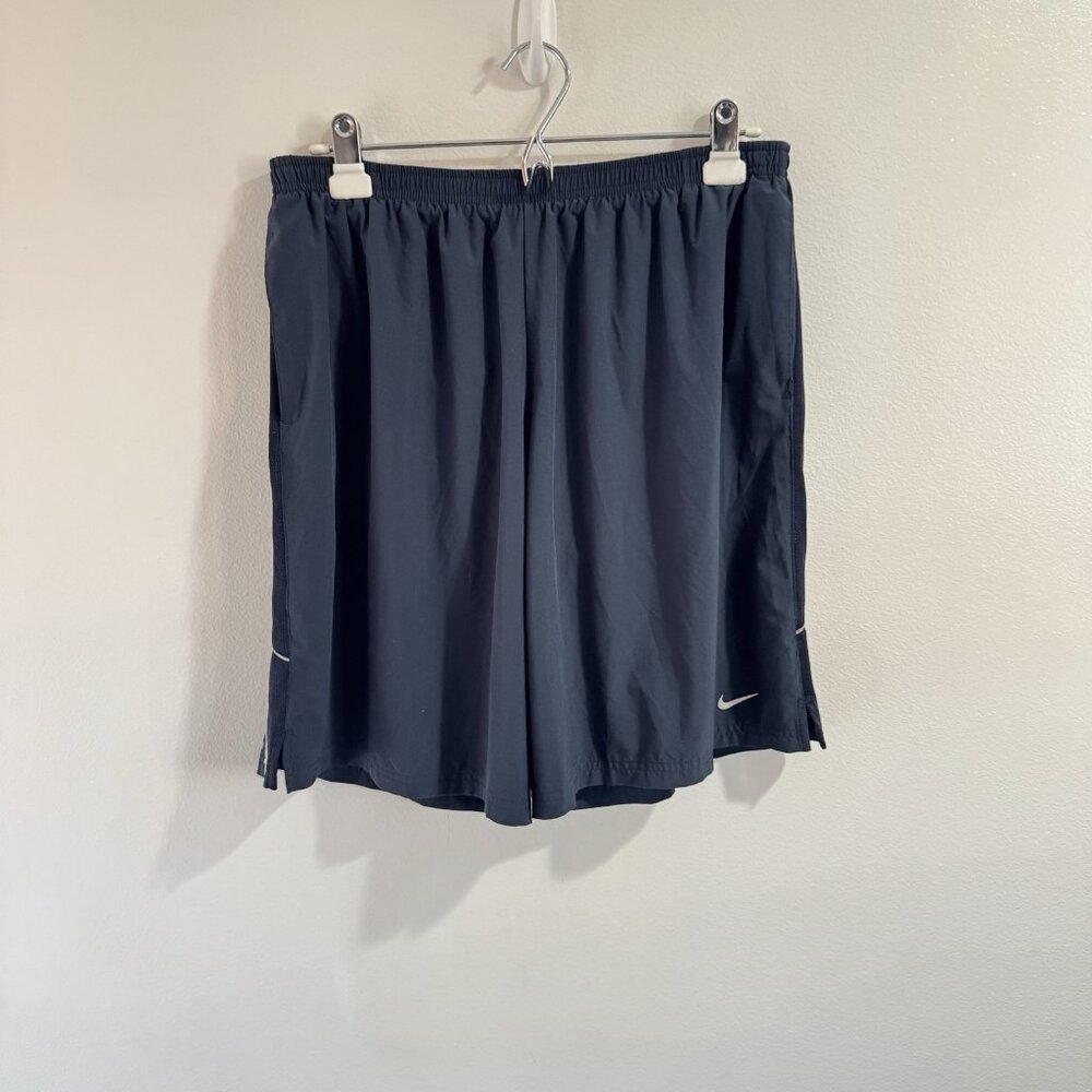 Nike Dri Fit Running Shorts Mens XL Navy Blue White Stripe Lined Elastic Active